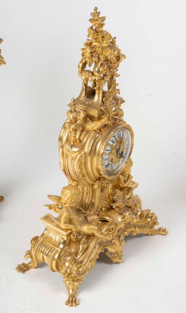 Garniture de cheminée en bronze doré – Style Louis XV – Époque Napoléon III-photo-3