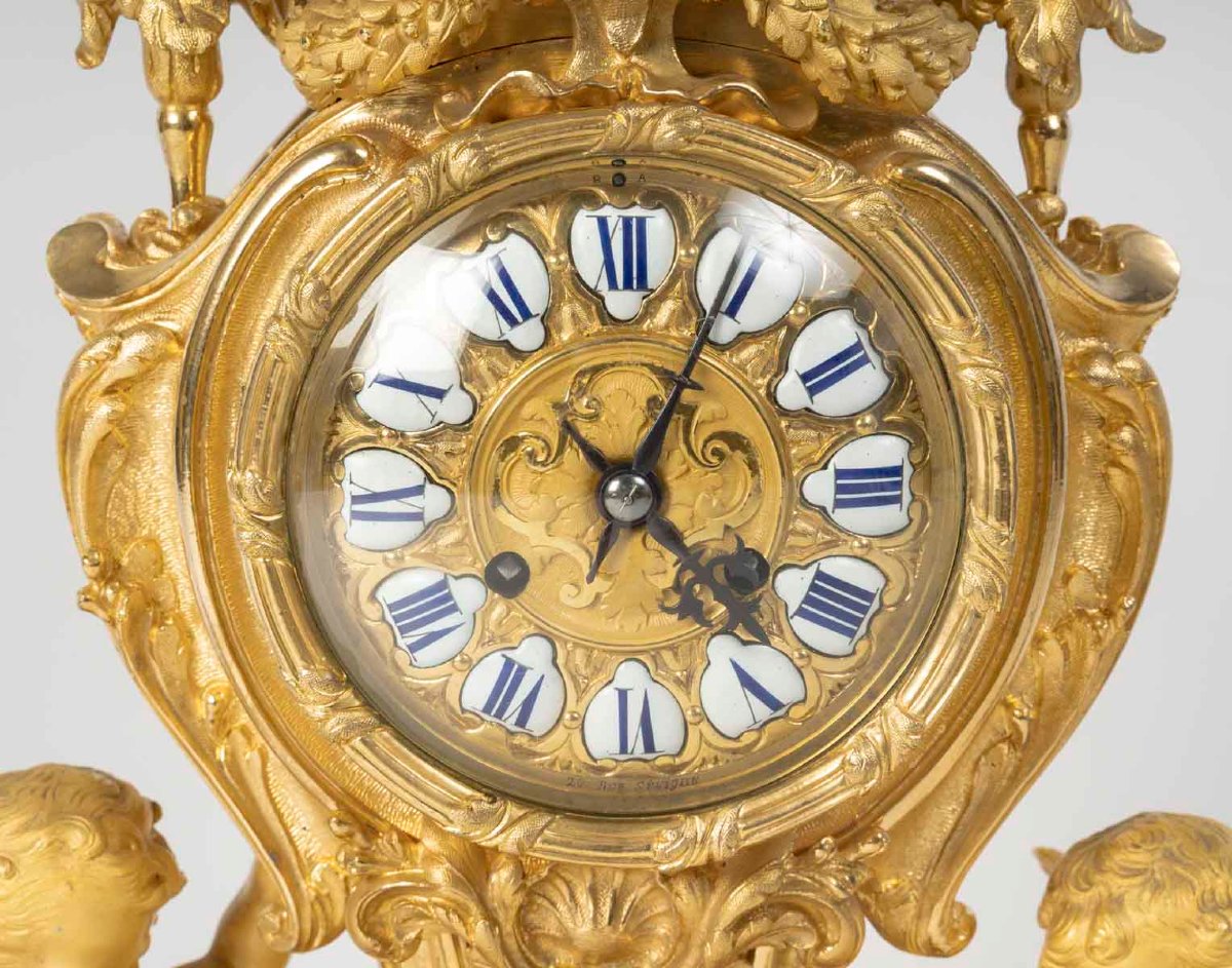 Garniture de cheminée en bronze doré – Style Louis XV – Époque Napoléon III-photo-1