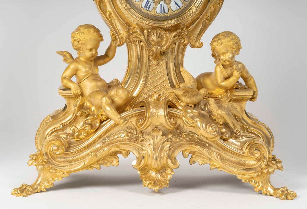 Garniture de cheminée en bronze doré – Style Louis XV – Époque Napoléon III-photo-2