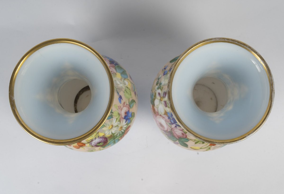 Opaline Vases - Pair Of Sky Blue Opaline Vases - 19th Century-photo-4