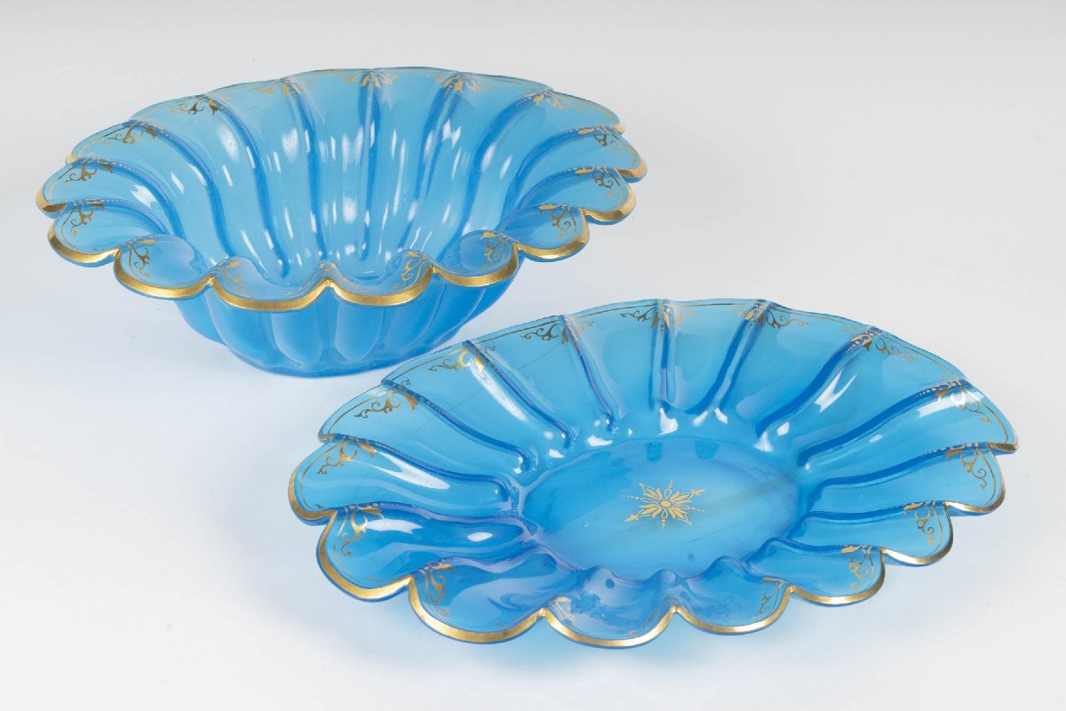 Plats en opaline bleue – Décor doré – Époque Napoléon III-photo-3