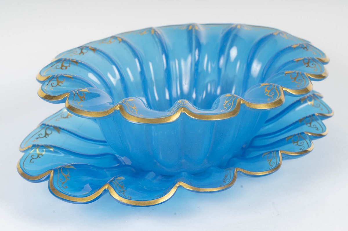 Plats en opaline bleue – Décor doré – Époque Napoléon III-photo-4