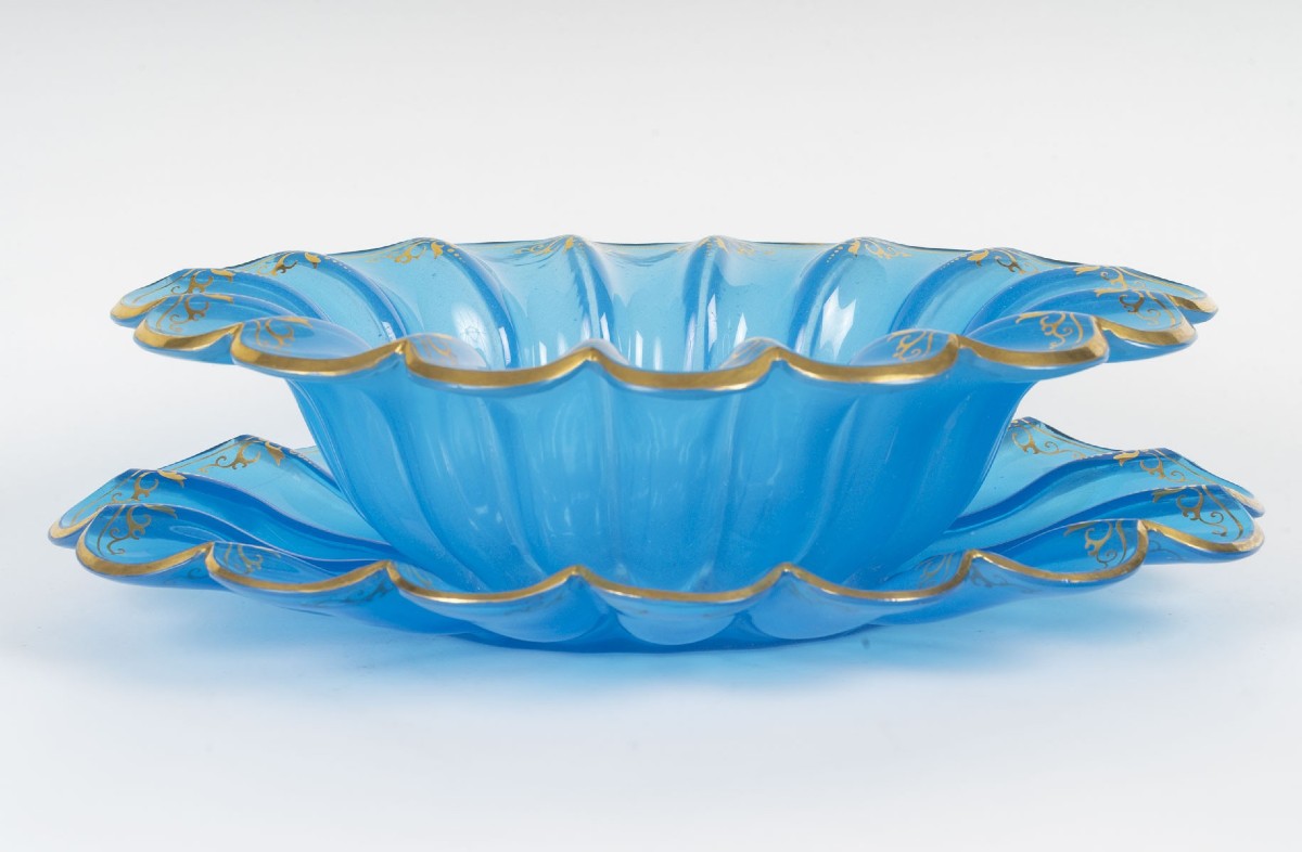 Plats en opaline bleue – Décor doré – Époque Napoléon III