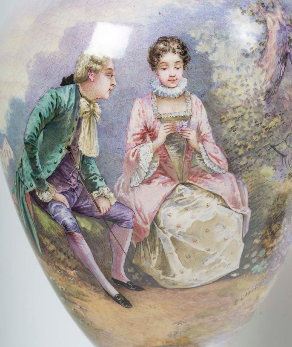 Vases, Pair Of Large Vases Decorated With Bouquets In Gilt Bronze – Napoleon III Period-photo-8