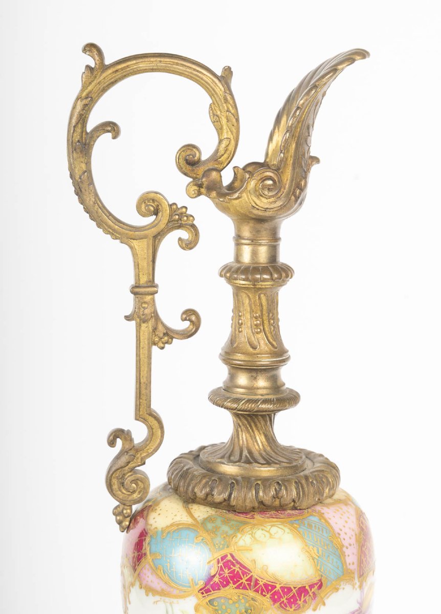 Decorative Porcelain And Bronze Ewer, Late 19th Century, Plaque “prix Bertin 1898”-photo-4