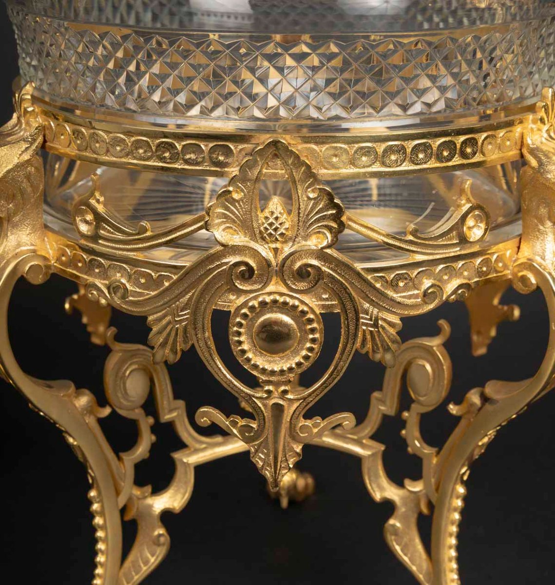 Engraved Crystal And Gilt Bronze Trim, Cup And Horns, Napoleon III Style,  19th Century.-photo-4