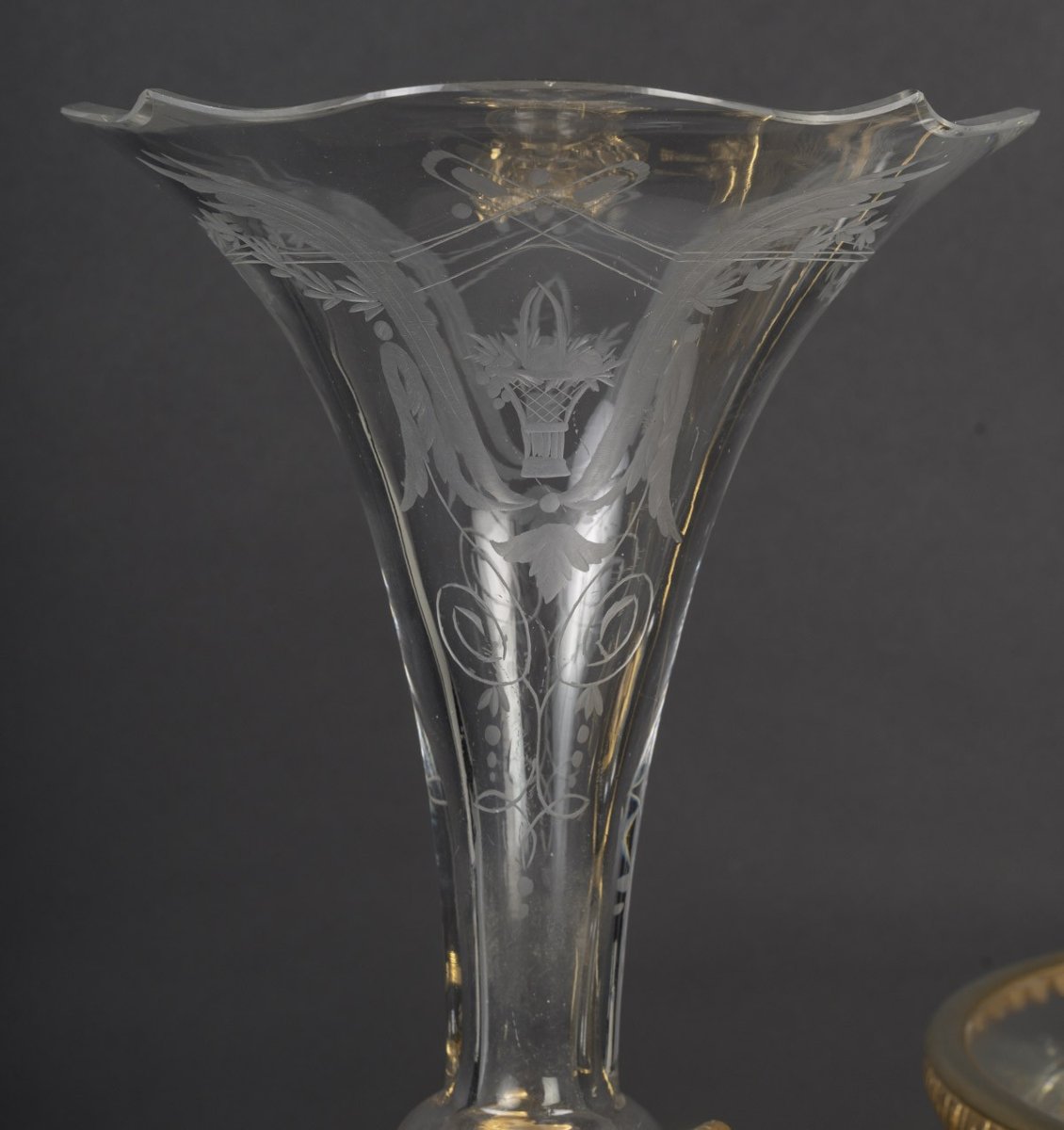 Engraved Crystal And Gilt Bronze Trim, Cup And Horns, Napoleon III Style,  19th Century.-photo-3