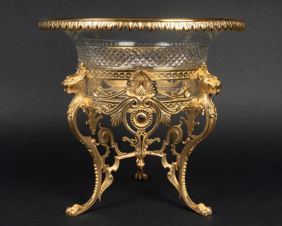 Engraved Crystal And Gilt Bronze Trim, Cup And Horns, Napoleon III Style,  19th Century.-photo-4