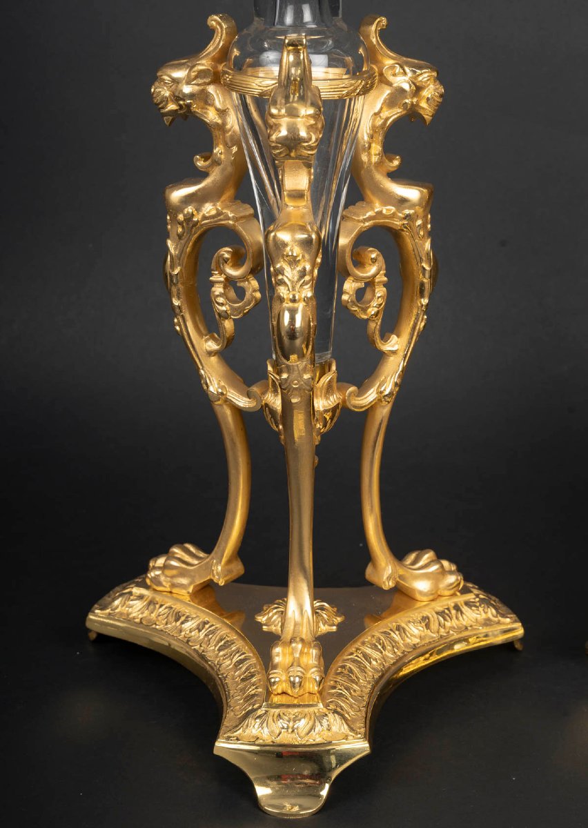 Engraved Crystal And Gilt Bronze Trim, Cup And Horns, Napoleon III Style,  19th Century.-photo-7