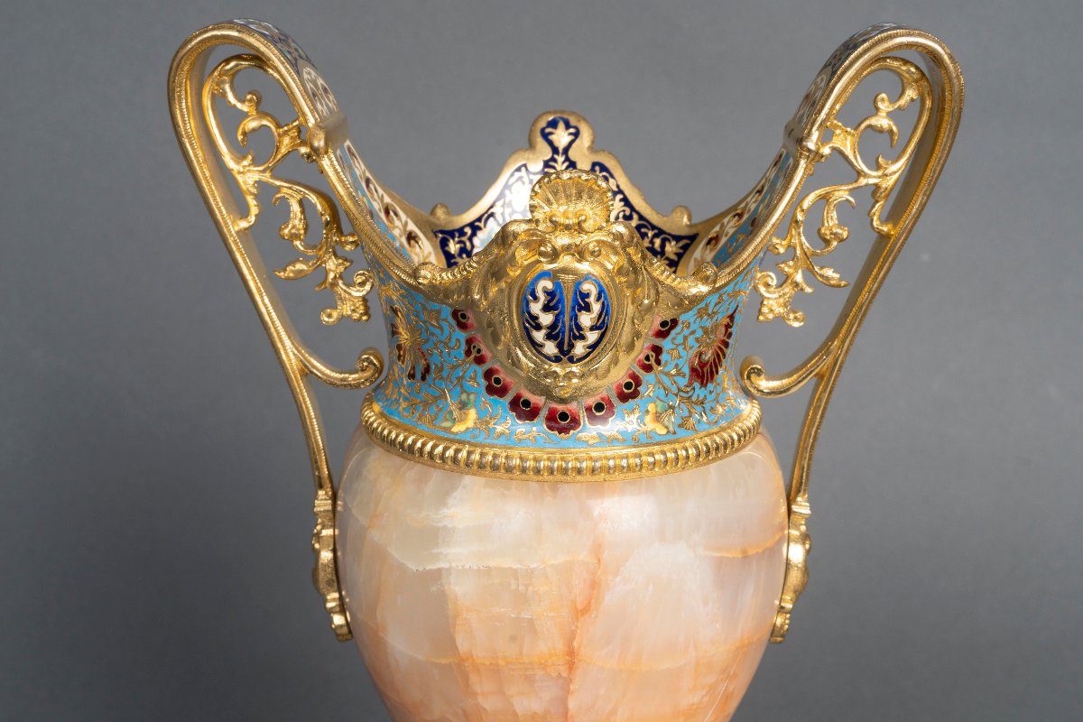 Vase In Onyx And Gilt Bronze With Cloisonné Enamels – Napoleon III Style, 19th Century-photo-3