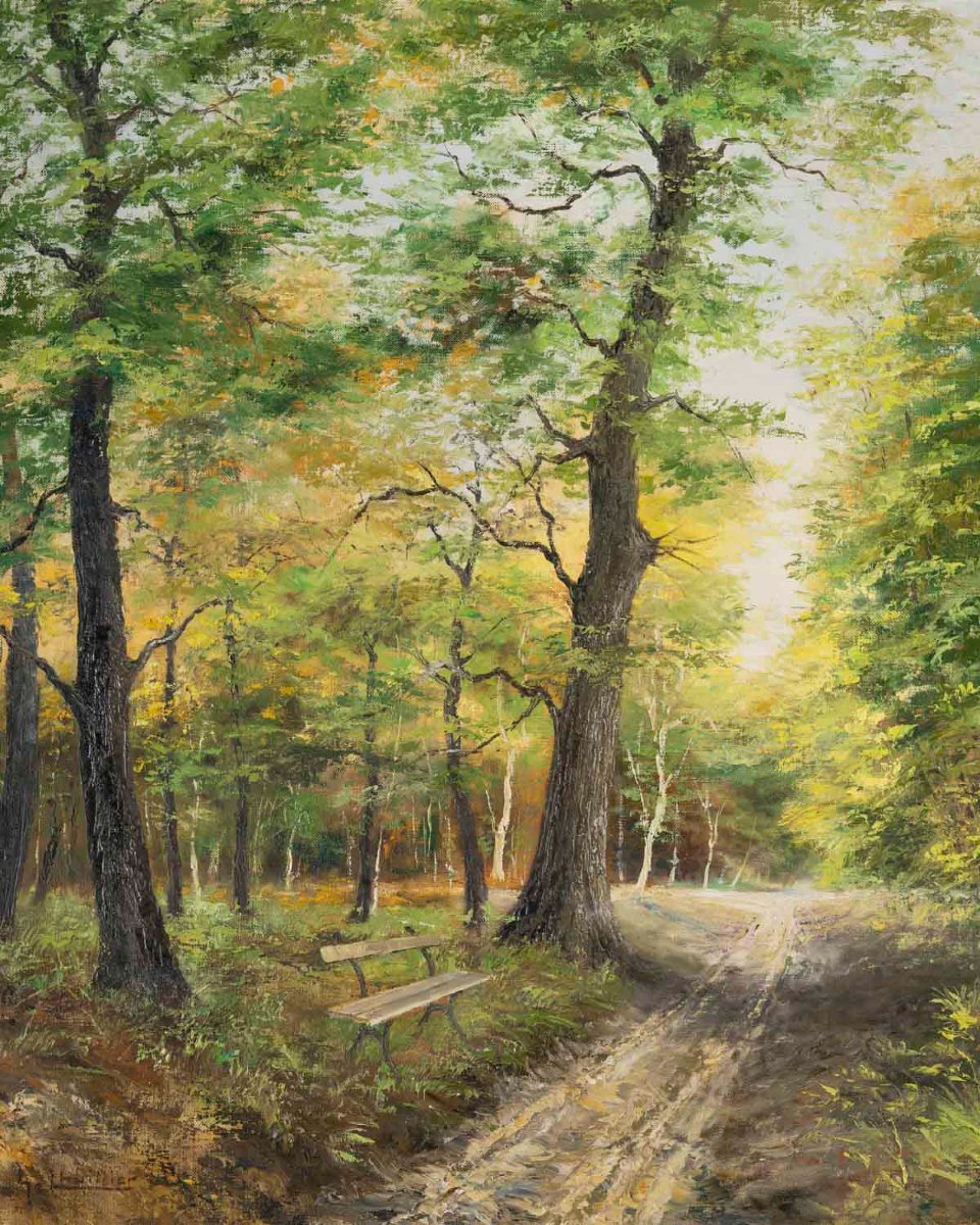 Paire de paysages animés – Huiles sur toile signées J. L’Huillier, XIXe siècle -photo-2