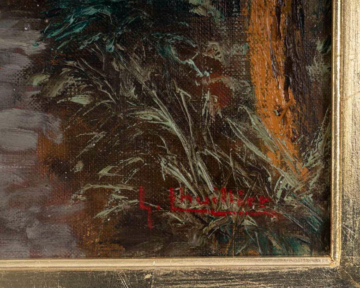 Paire de paysages animés – Huiles sur toile signées J. L’Huillier, XIXe siècle -photo-2