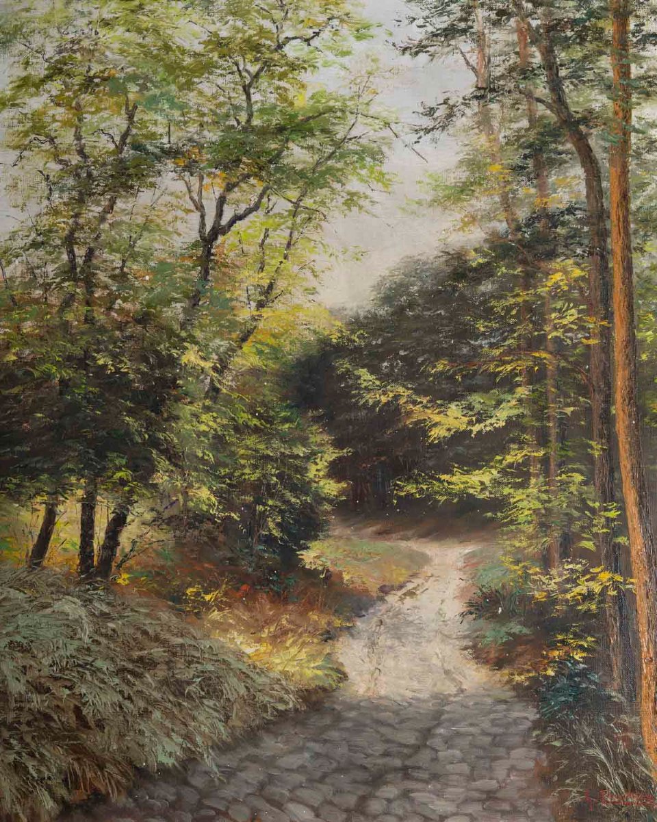 Paire de paysages animés – Huiles sur toile signées J. L’Huillier, XIXe siècle -photo-8