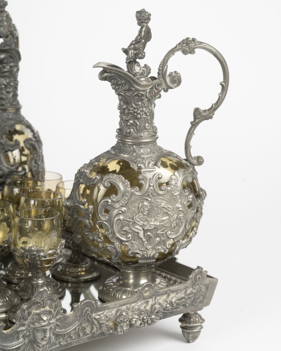 Service à liqueur en laiton – époque Napoléon III, style Louis XV-photo-2