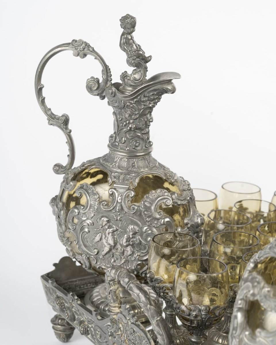Service à liqueur en laiton – époque Napoléon III, style Louis XV-photo-3