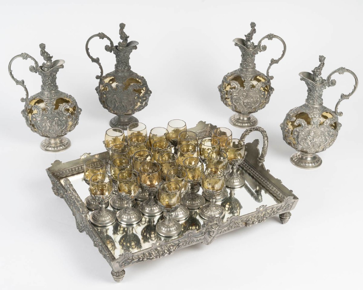 Service à liqueur en laiton – époque Napoléon III, style Louis XV-photo-4