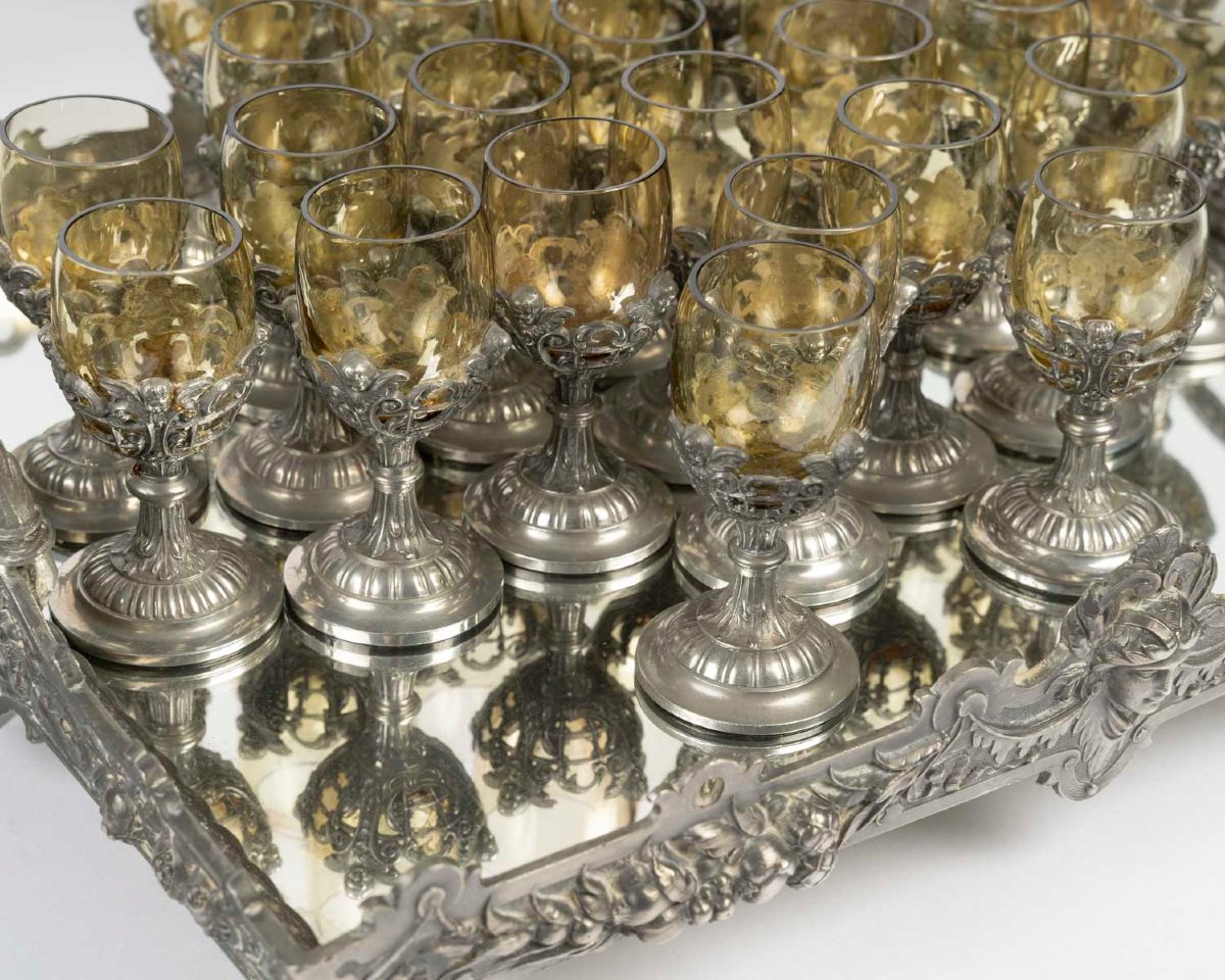 Service à liqueur en laiton – époque Napoléon III, style Louis XV-photo-5