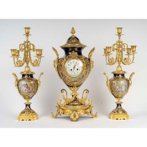 Porcelain And Gilt Bronze Fireplace Set, In The Style Of Sèvres – Late 19th Century.