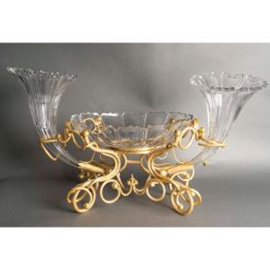 Centerpiece With Horns – Crystal And Gilt Bronze, Late 19th Century