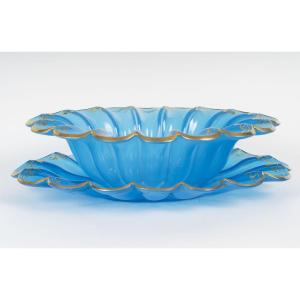 Plats en opaline bleue – Décor doré – Époque Napoléon III