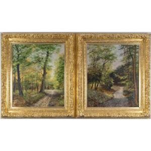 Pair Of Animated Landscapes – Oils On Canvas Signed J. l'Huillier, 19th Century 