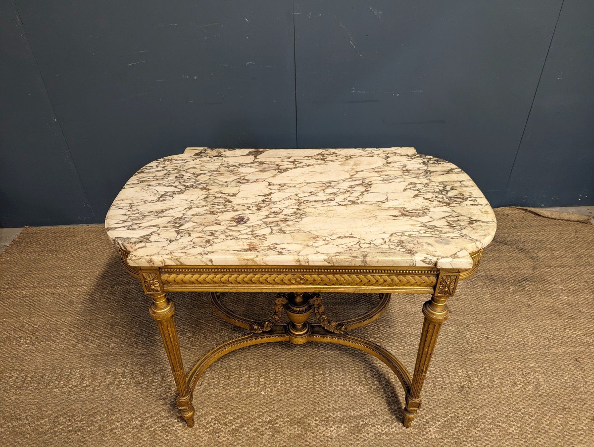 Louis XVI Style Middle Table In Golden Wood Napoleon III Period-photo-3
