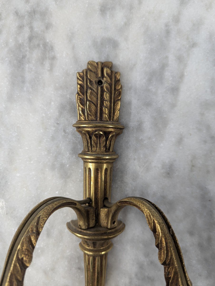 Pair Of Louis XVI Style Bronze Wall Lights, Quiquois Model-photo-1