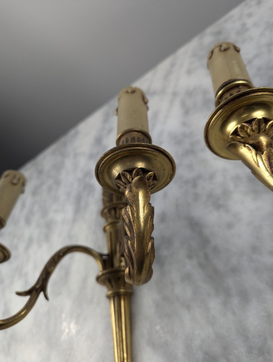 Pair Of Louis XVI Style Bronze Wall Lights, Quiquois Model-photo-3