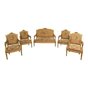 Louis XVI Style Living Room In Golden Wood Napoleon III Period