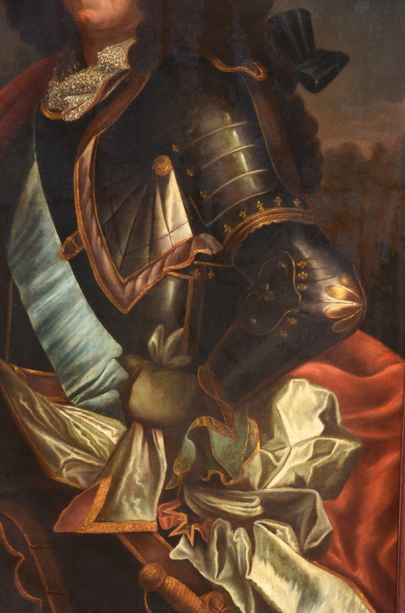 Ancient 1700 Portrait Of Louis XIV, The Sun King-photo-2