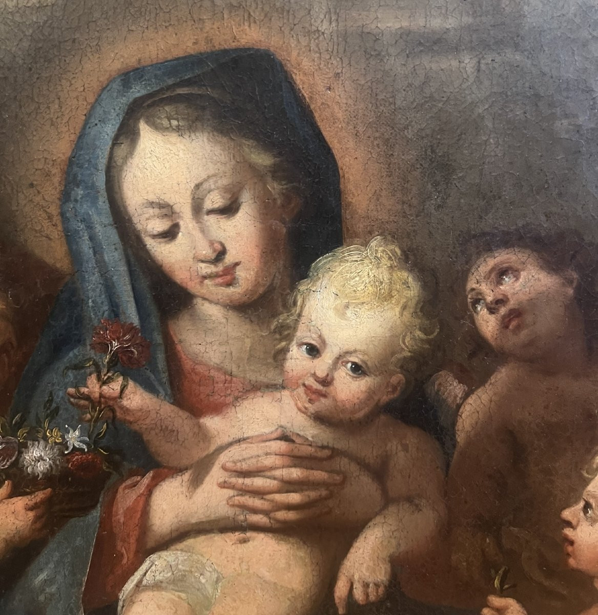 Nativité - Vierge à l'Enfant avec Joseph entourés d'enfants et d'anges, Huile sur toile, début -photo-4