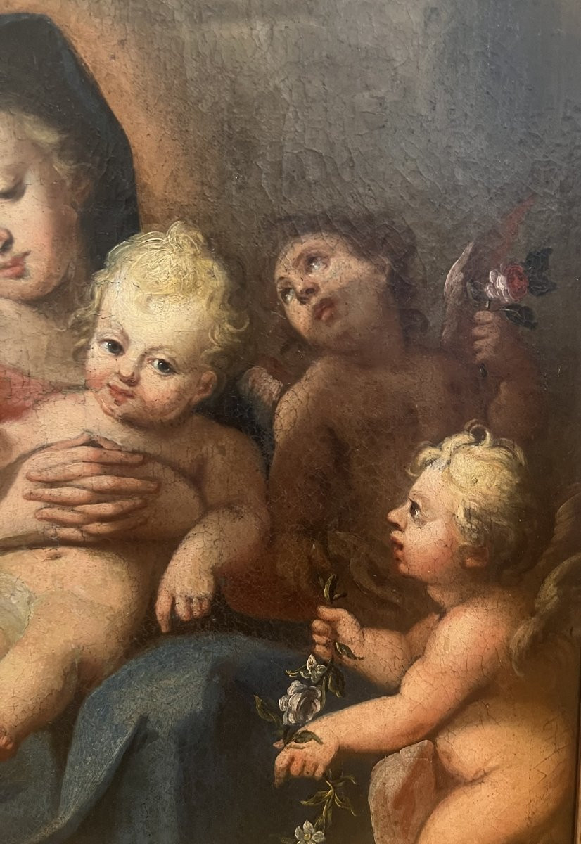 Nativité - Vierge à l'Enfant avec Joseph entourés d'enfants et d'anges, Huile sur toile, début -photo-1