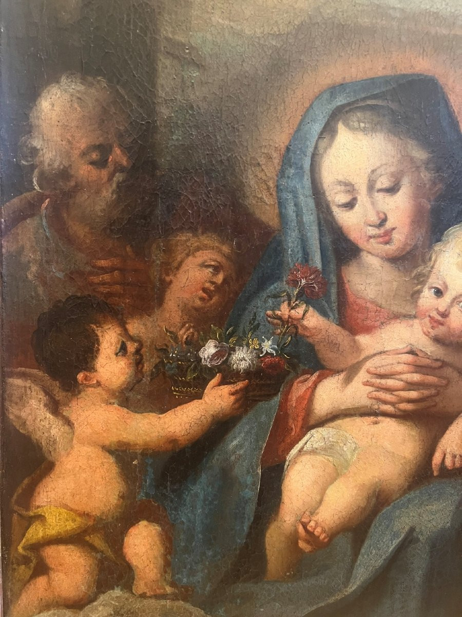 Nativité - Vierge à l'Enfant avec Joseph entourés d'enfants et d'anges, Huile sur toile, début -photo-2