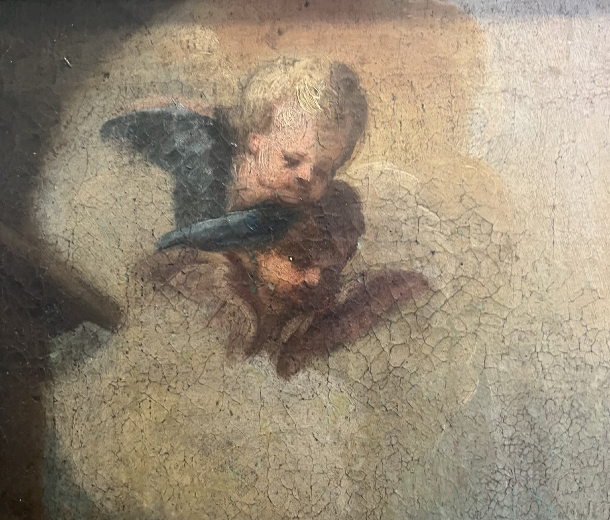 Nativité - Vierge à l'Enfant avec Joseph entourés d'enfants et d'anges, Huile sur toile, début -photo-3