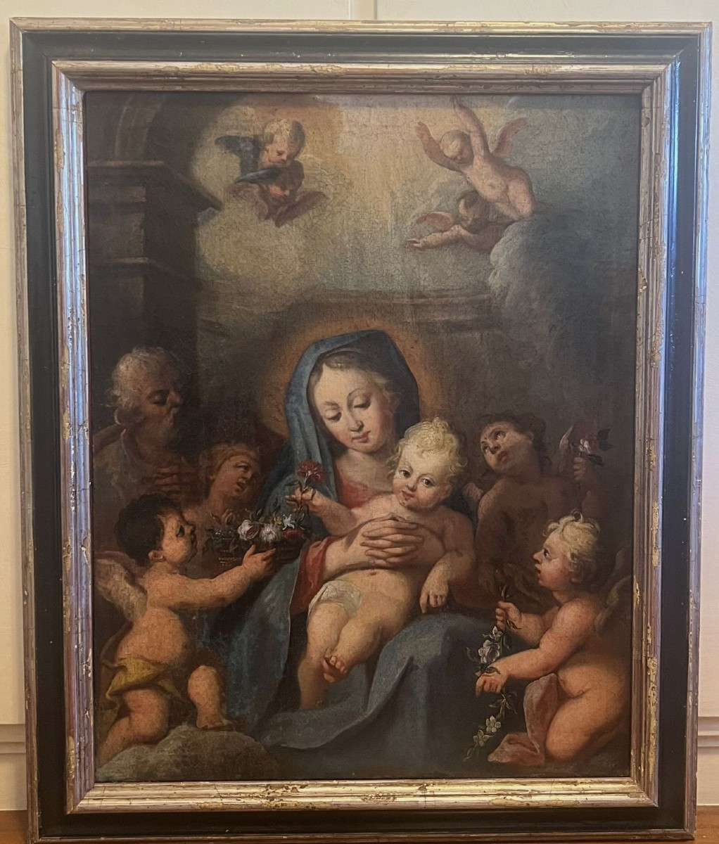 Nativité - Vierge à l'Enfant avec Joseph entourés d'enfants et d'anges, Huile sur toile, début 