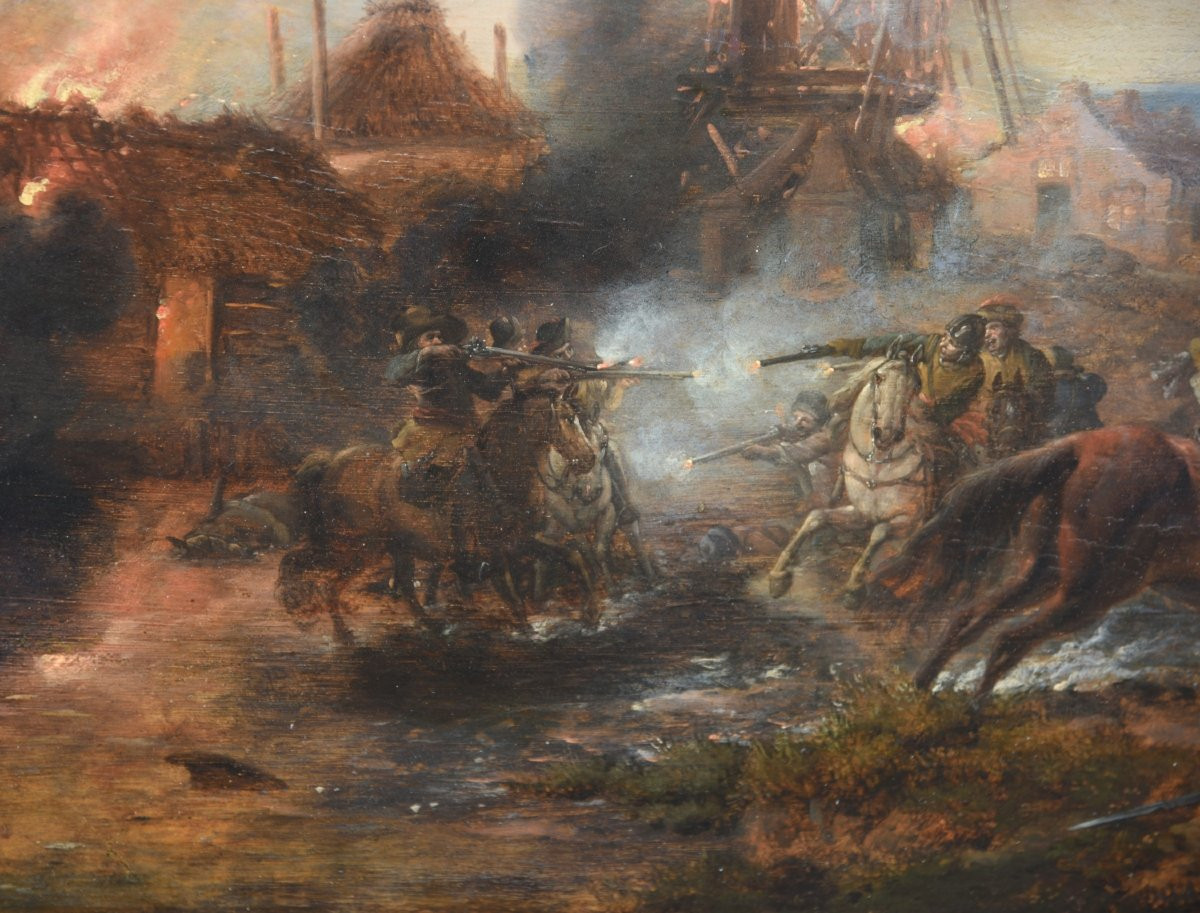 A Cavalry Charge Against A Burning Windmill – Philips Wouwerman, 17th Century-photo-1