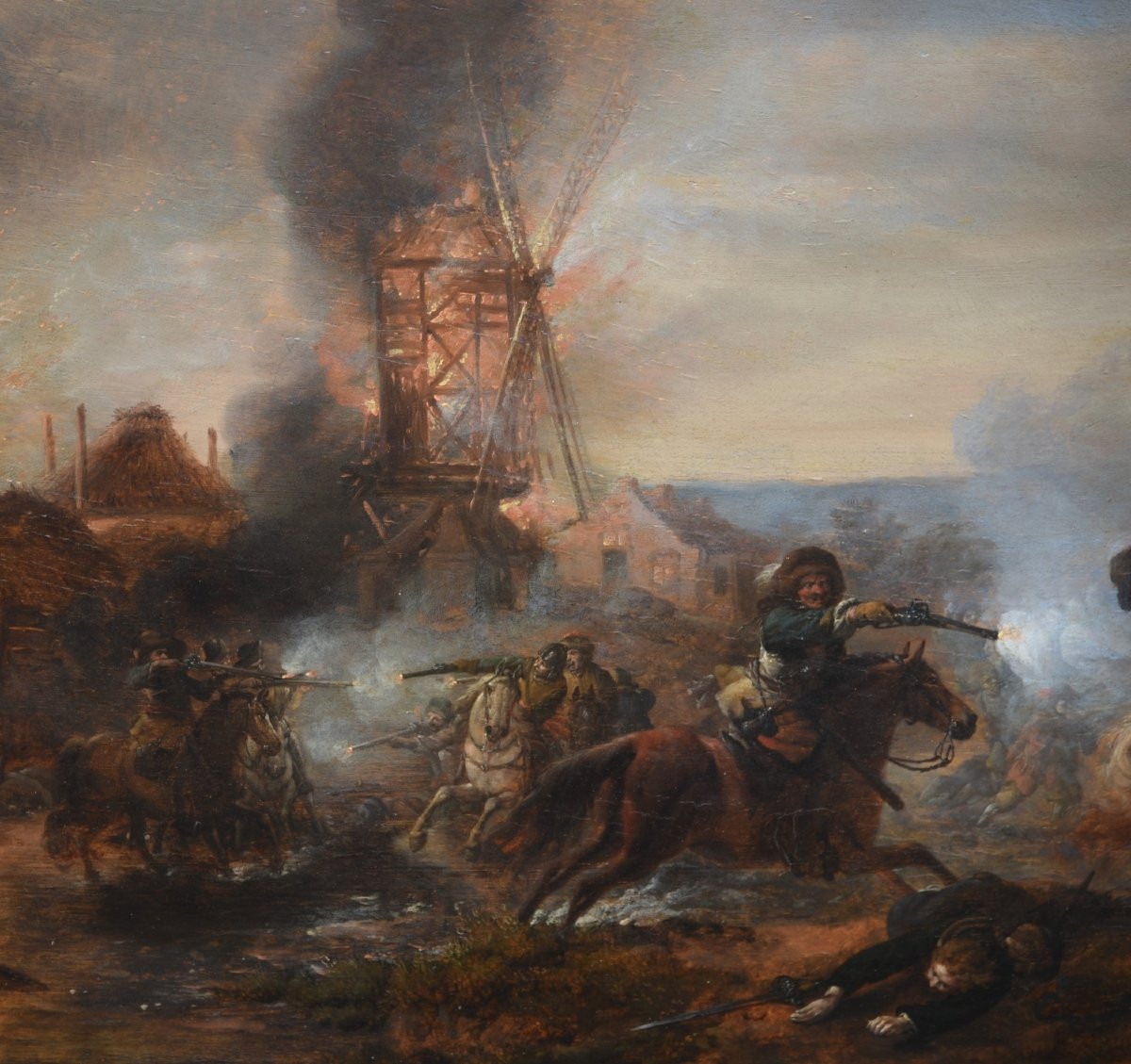A Cavalry Charge Against A Burning Windmill – Philips Wouwerman, 17th Century-photo-4