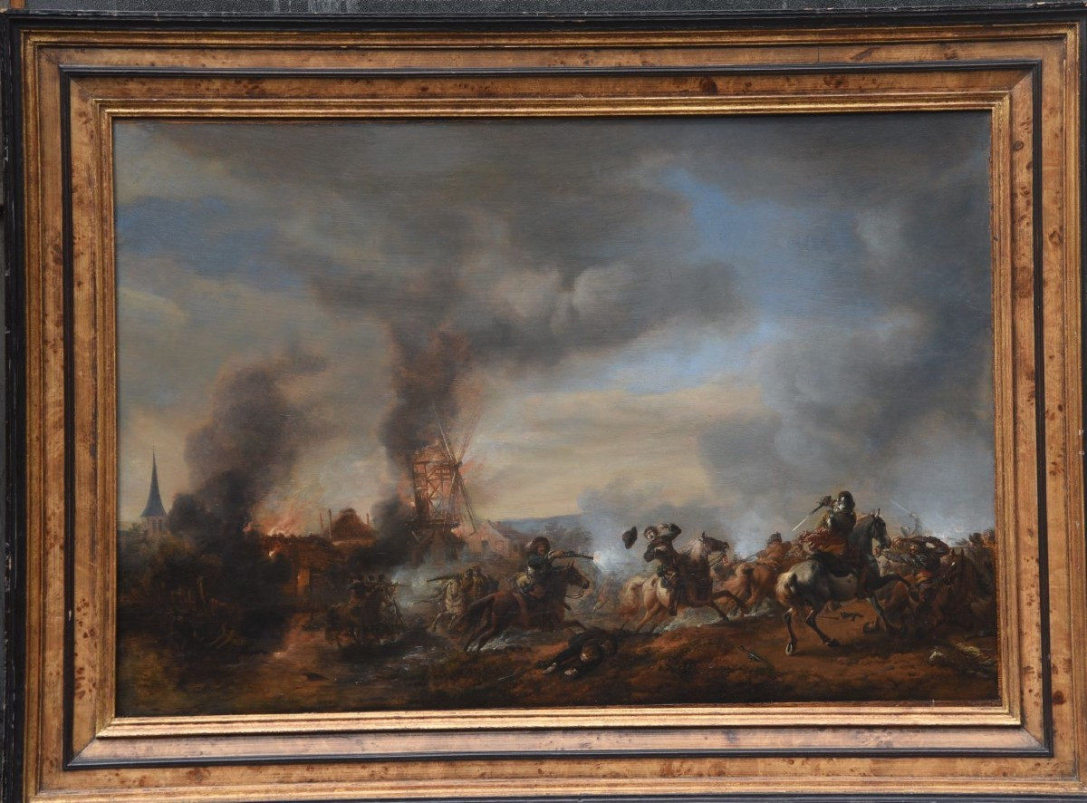 A Cavalry Charge Against A Burning Windmill – Philips Wouwerman, 17th Century