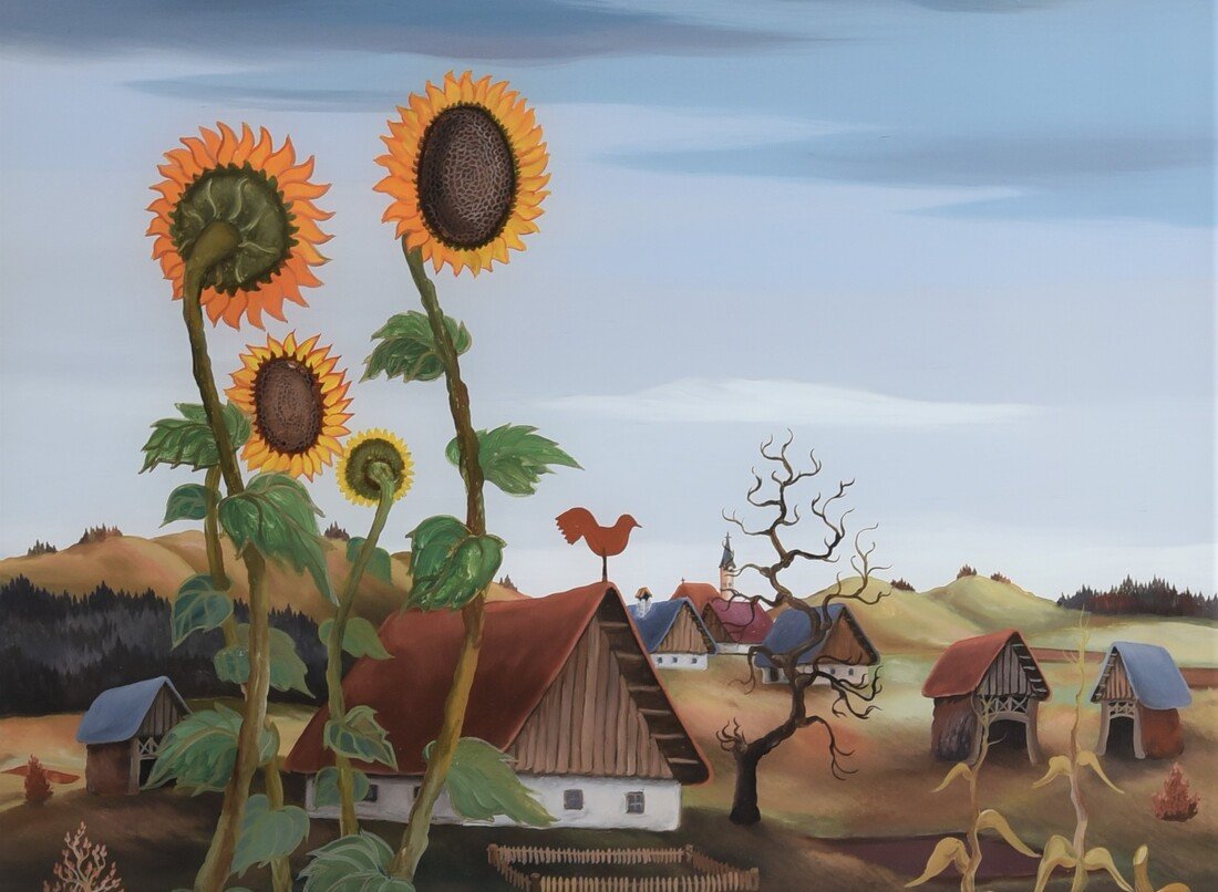 20th Century Painting - Sunflowers - Oil On Canvas-photo-3