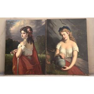 Paire De Peintures Autrichiennes Anciennes Des Années 1800