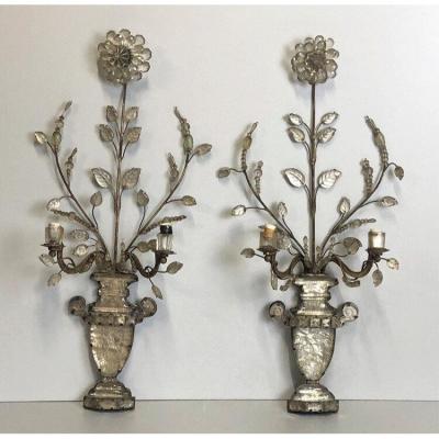 Old Pair Of Louis XVI Wall Lights In Iron And Crystal From The Eighteenth Century