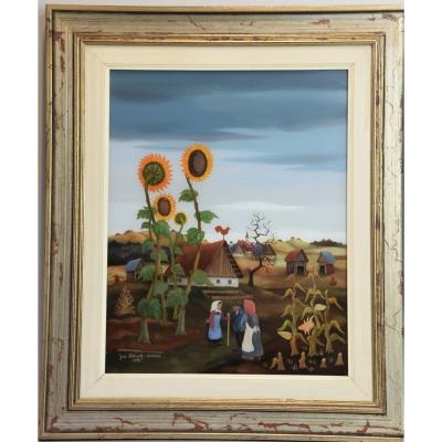 Peinture Du XXe Siècle - Tournesols - Huile Sur Toile