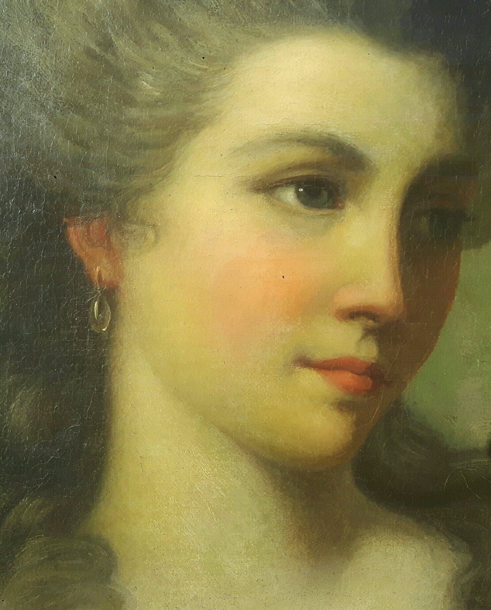 Portrait Of A Woman Late 18th Century, English School, Oil On Canvas In Its Golden Wood Frame-photo-3