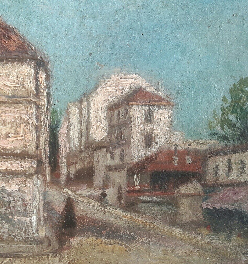 Landscape Painting View Of The Saint Germain De Charonne Church In Paris - Oil On Canvas Cardboard-photo-2