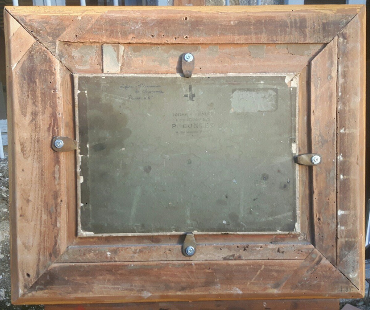 Landscape Painting View Of The Saint Germain De Charonne Church In Paris - Oil On Canvas Cardboard-photo-4