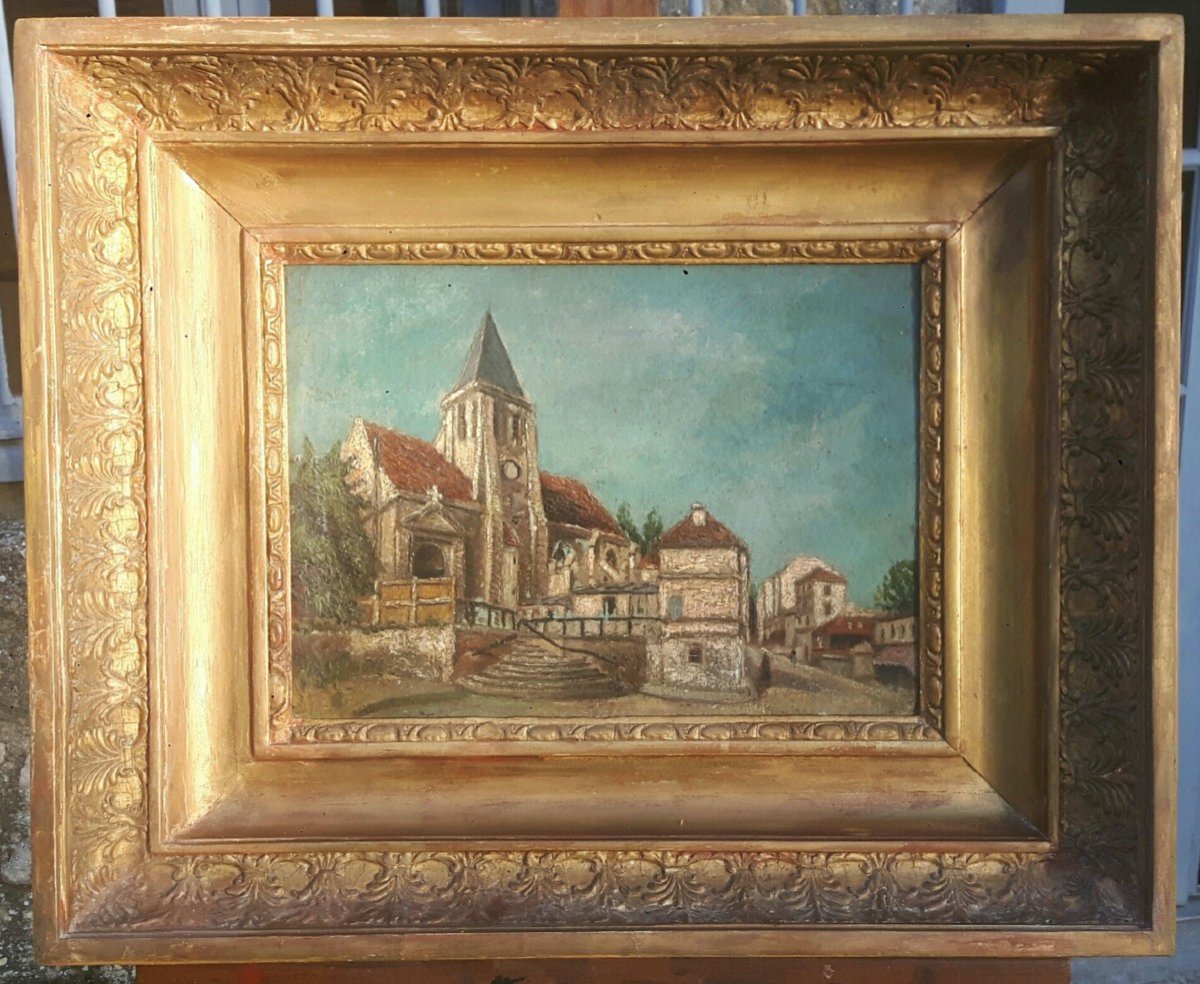 Landscape Painting View Of The Saint Germain De Charonne Church In Paris - Oil On Canvas Cardboard