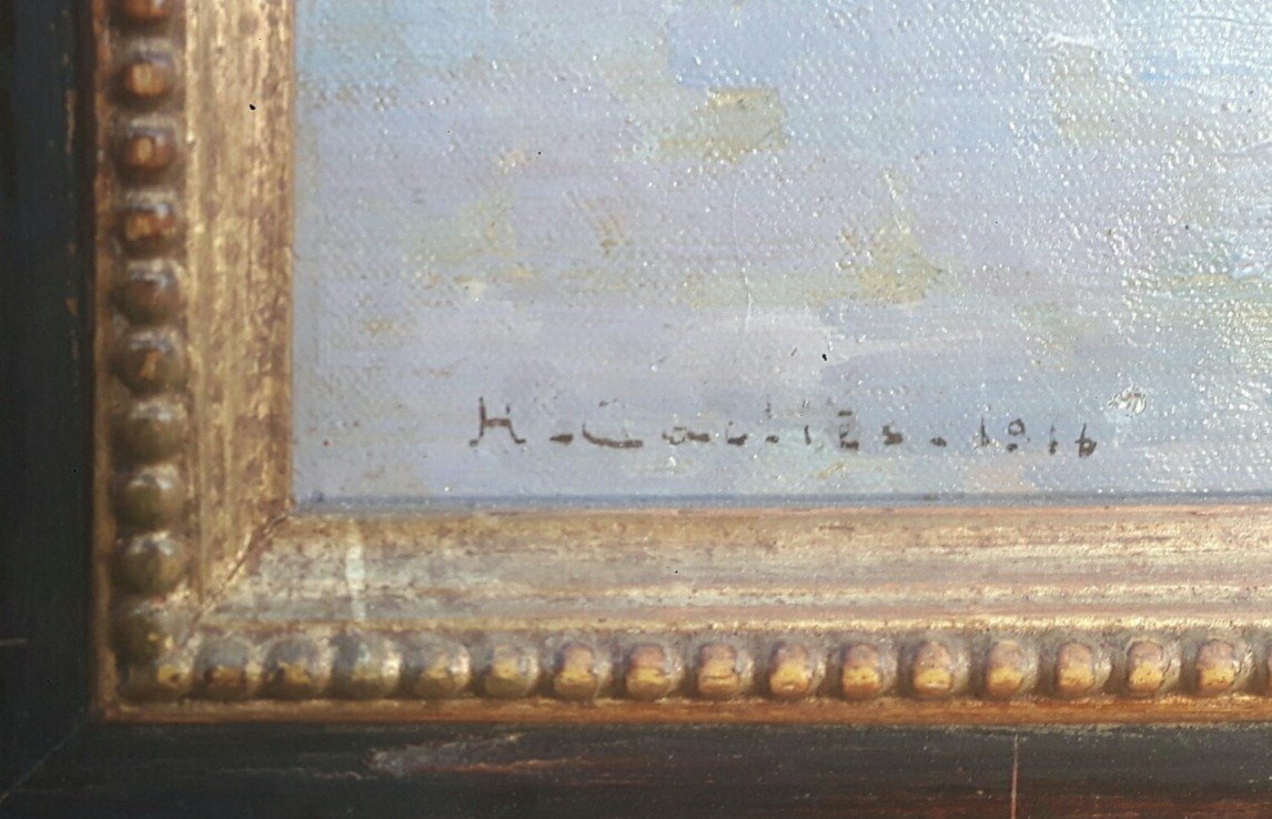 Tableau paysage XX° Siècle - Bord de lac-photo-3