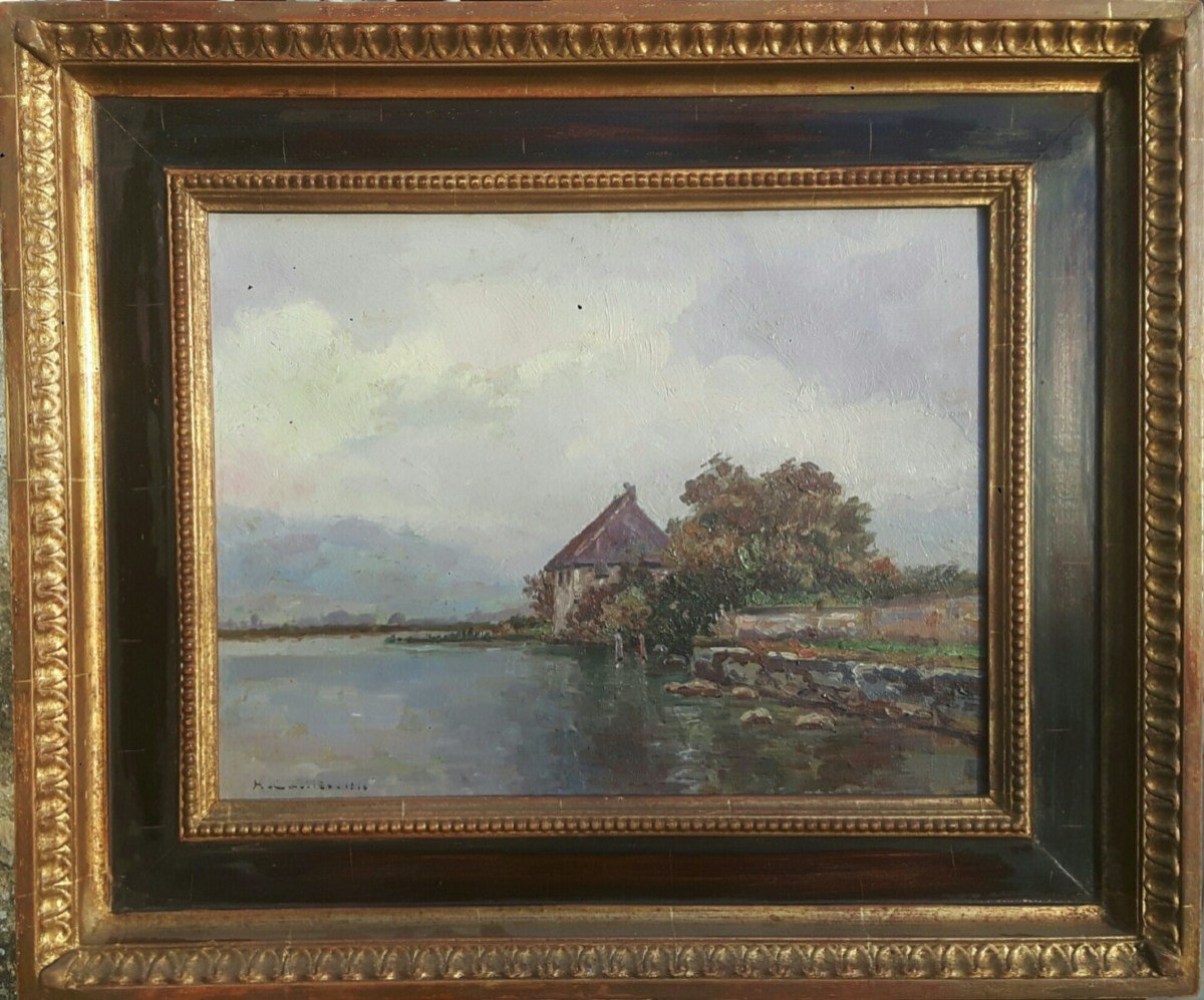 Tableau paysage XX° Siècle - Bord de lac