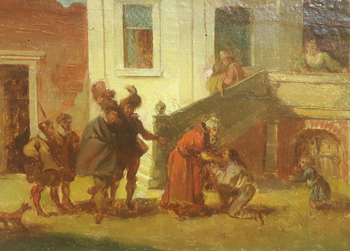 Tableau miniature Scène De Genre 'le Retour Du Fils Prodigue' Début XVII° Siècle-photo-2