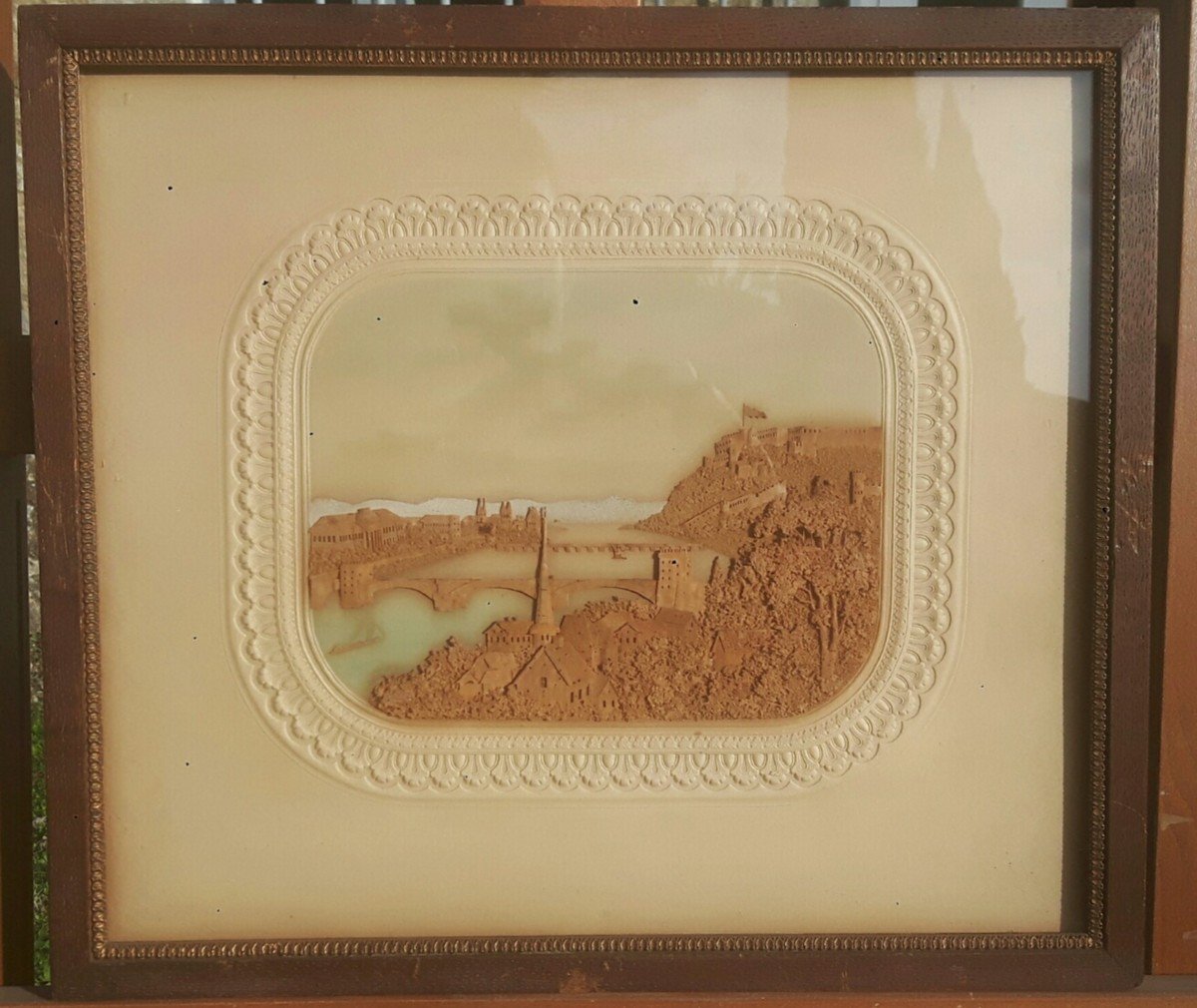 Tableau en liège sculpté - Vue de Coblence sur le Rhin
